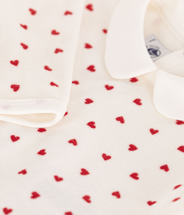 Pyjama b&eacute;b&eacute; coeurs en velours blanc/rouge