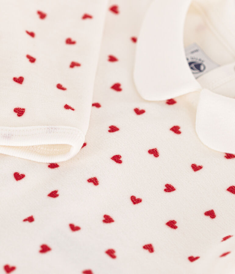 Pyjama b&eacute;b&eacute; coeurs en velours blanc/rouge