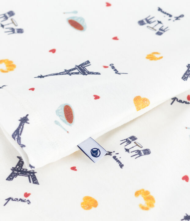 Pyjama short enfant en coton imprim&eacute; Paris blanc/multicouleur