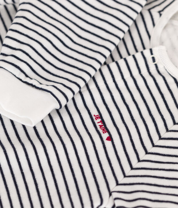Combinaison ray&eacute;e en tubique b&eacute;b&eacute; blanc/bleu