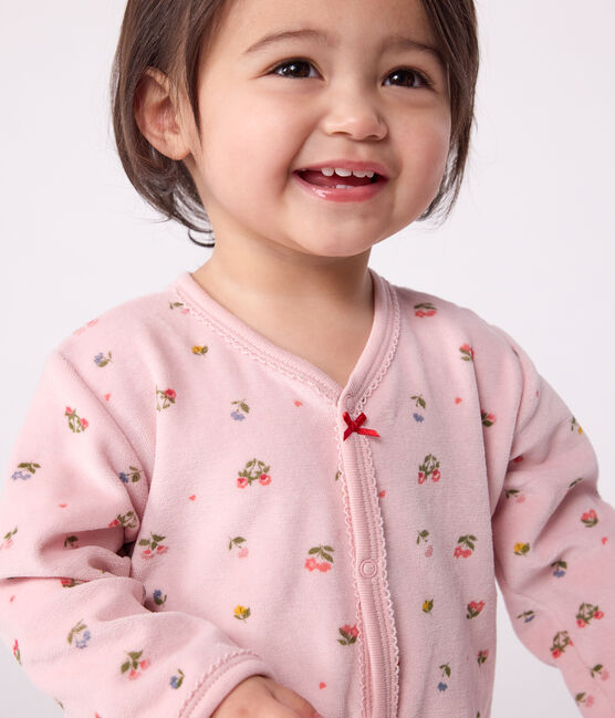 Pyjama bébé en velours imprimé fleuri rose JOLI/blanc MULTICO