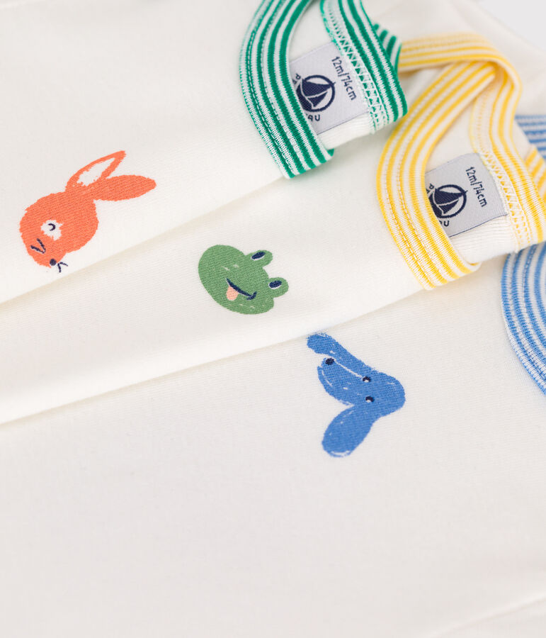 Lot de 3 bodies manches courtes en coton animaux b&eacute;b&eacute;s multicouleur