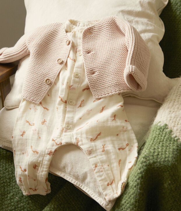 Cardigan b&eacute;b&eacute; tricot point mousse en coton rose