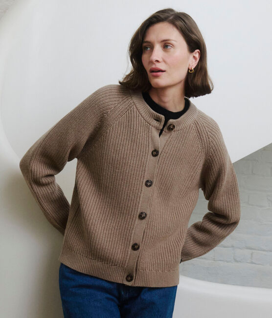 Cardigan femme en laine et coton uni marron ROCHE