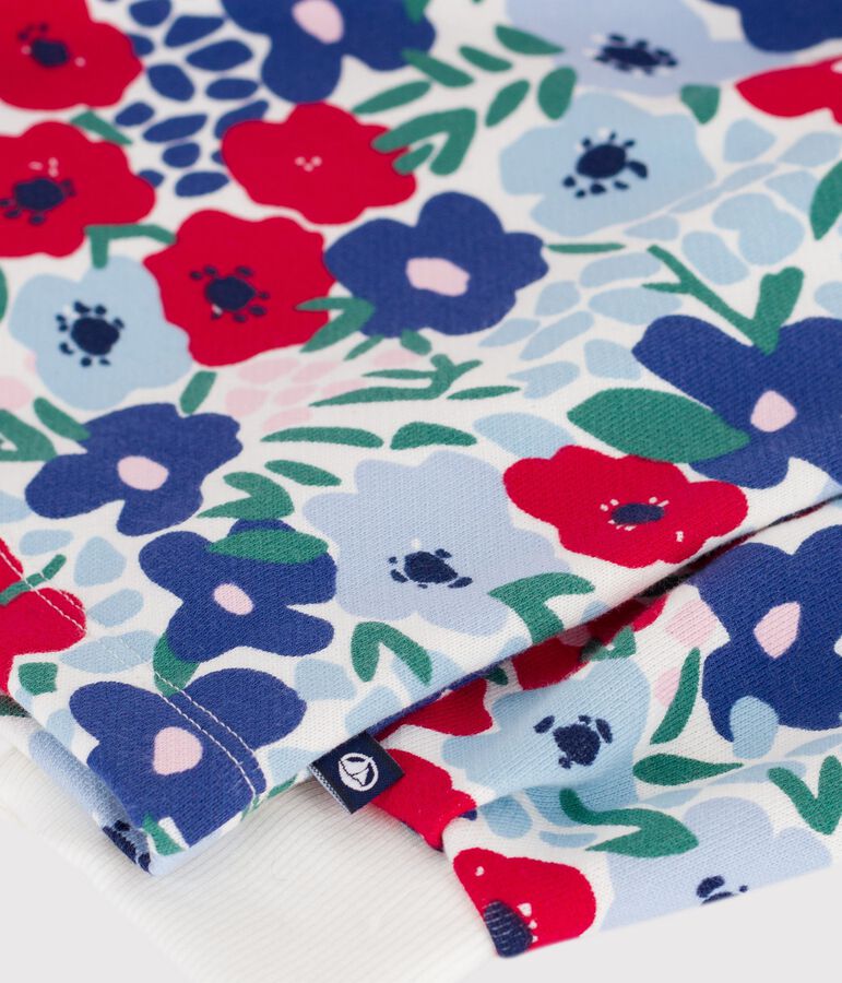 Sweatshirt enfant en coton imprim&eacute; fleurs blanc MARSHMALLOW/blanc MULTICO