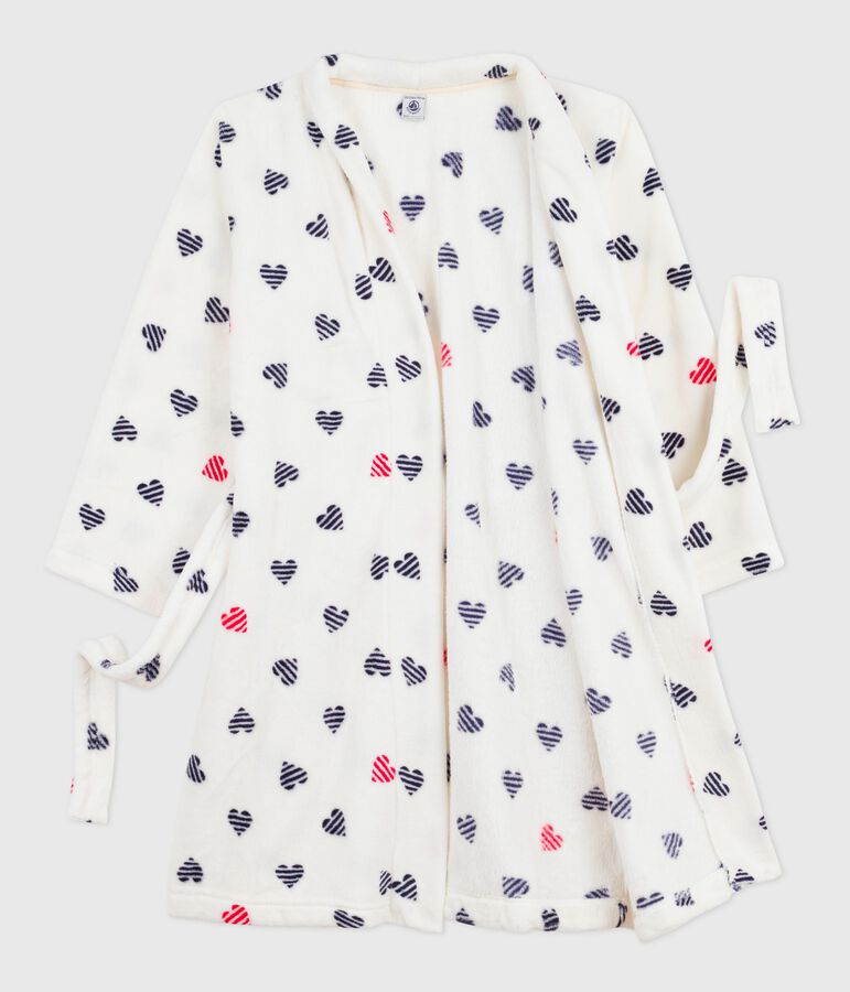 Robe de chambre enfant en polaire imprim&eacute; blanc MARSHMALLOW/blanc MULTICO
