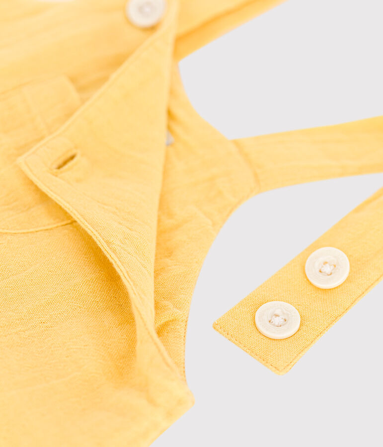 Salopette b&eacute;b&eacute; en gaze de coton jambes courtes, unie jaune ORGE