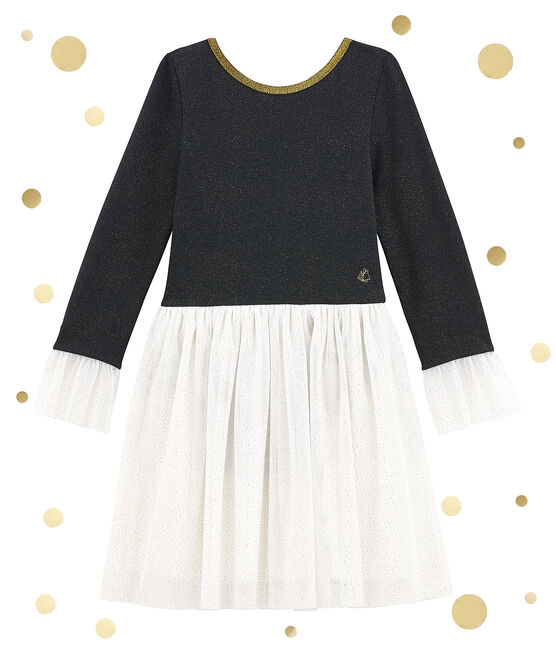 Robe bi-matière brillante bleu SMOKING/jaune DORE