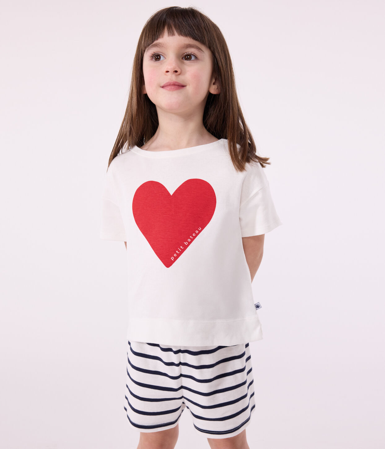 Pyjama short enfant en coton imprimé cœur MARSHMALLOW/SMOKING A0CKD01 | Petit Bateau