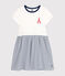 Robe manches courtes en coton enfant fille blanc MARSHMALLOW/bleu MEDIEVAL