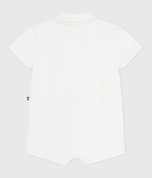 Combinaison courte col polo b&eacute;b&eacute; en coton unie blanc
