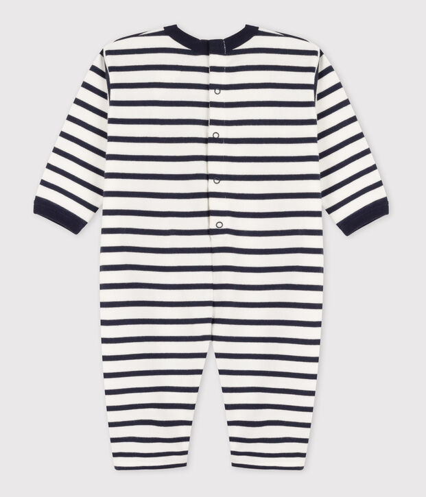 Combinaison b&eacute;b&eacute; ray&eacute;e marini&egrave;re en jersey &eacute;pais blanc/bleu