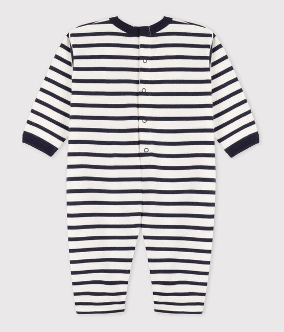 Combinaison bébé rayée marinière en jersey épais blanc MARSHMALLOW/bleu SMOKING