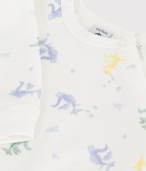 Pyjama b&eacute;b&eacute; en velours imprim&eacute; dragons blanc/multicouleur