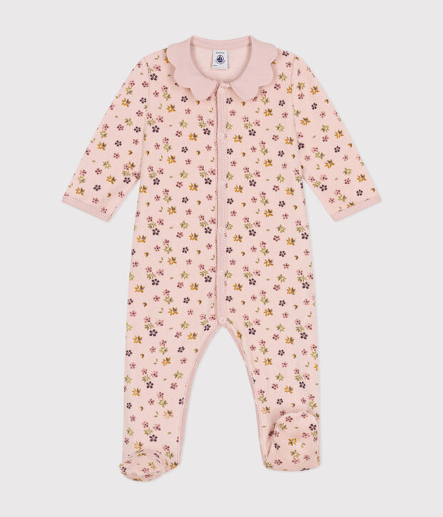Pyjama en velours imprim&eacute; fleurs b&eacute;b&eacute; rose/multicouleur