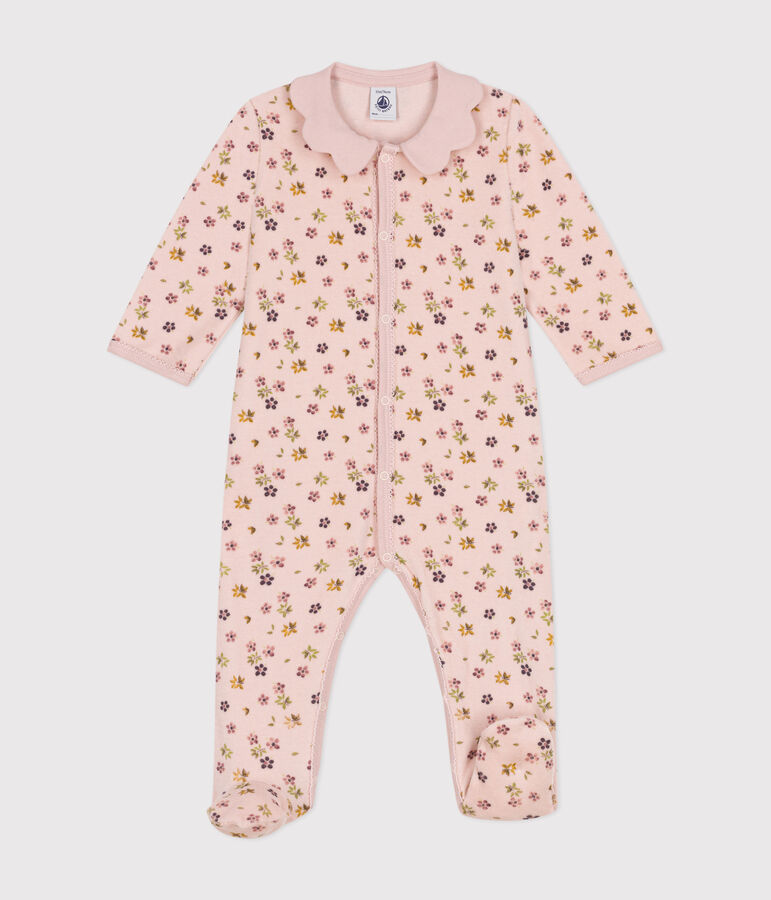 Pyjama en velours imprim&eacute; fleurs b&eacute;b&eacute; rose SALINE/blanc MULTICO