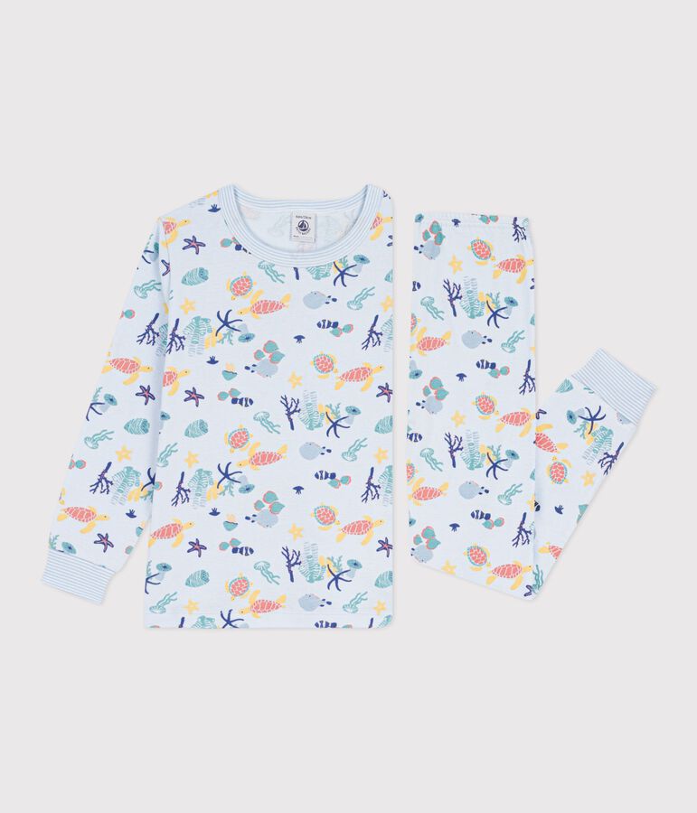 Pyjama enfant en coton imprim&eacute; phosphorescent bleu/multicouleur
