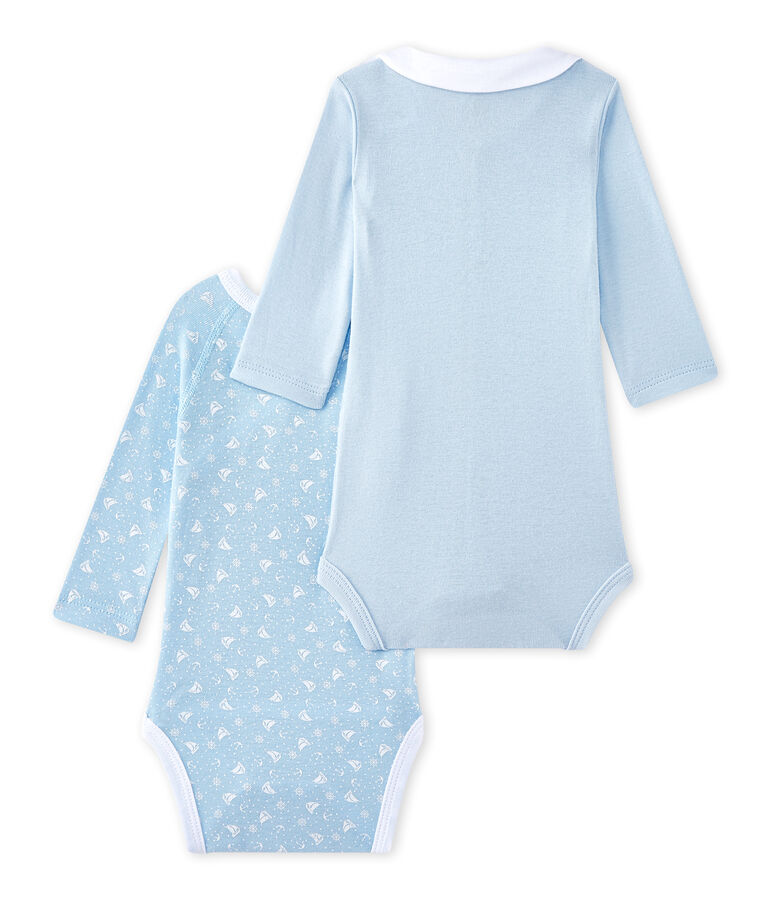 Lot de 2 bodies naissance manches longues b&eacute;b&eacute; gar&ccedil;on blanc