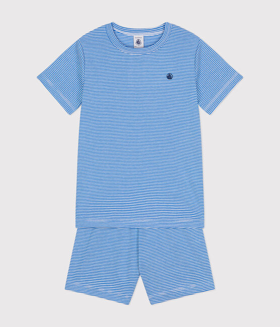 Pyjama short rayé en coton enfant DELPHINIUM/ MARSHMALLOW