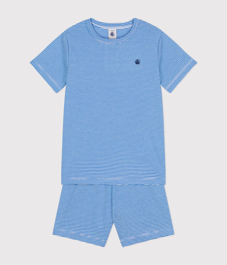 Pyjama short ray&eacute; en coton enfant DELPHINIUM/ MARSHMALLOW