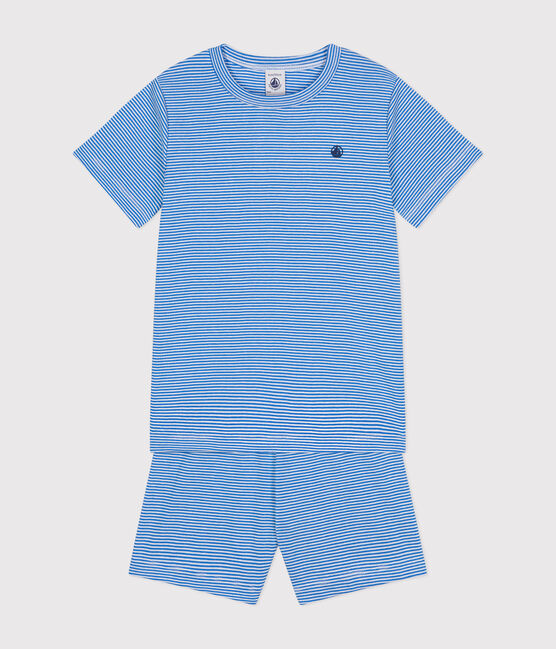 Pyjama short rayé en coton enfant DELPHINIUM/ MARSHMALLOW