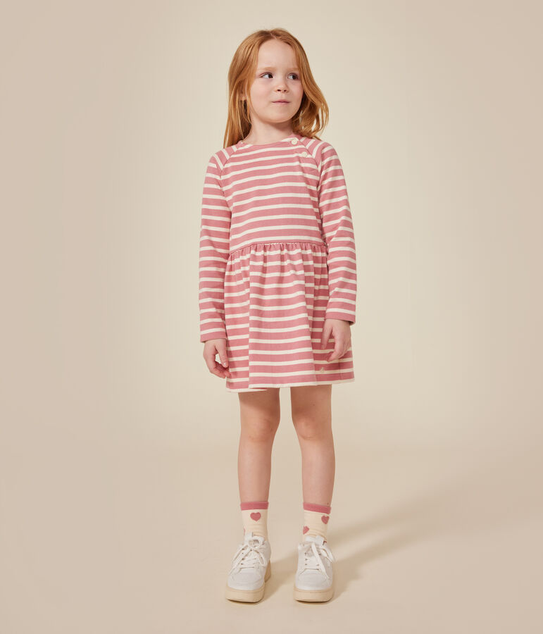 Robe manches longues en coton &eacute;pais enfant fille rose ROSEWOOD/ AVALANCHE