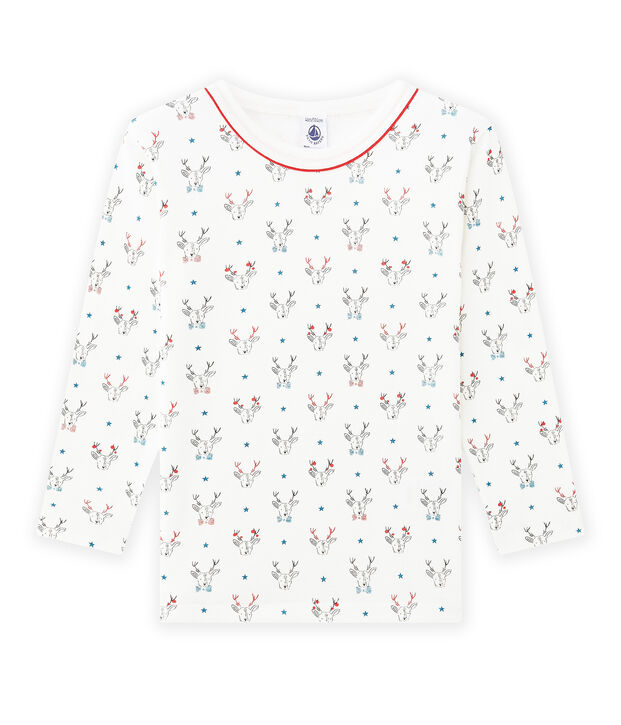 T-shirt gar&ccedil;on manches longues imprim&eacute; blanc/multicouleur