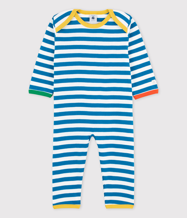 Dors-bien sans pression et sans pieds rayures bleues b&eacute;b&eacute; en coton bleu/blanc