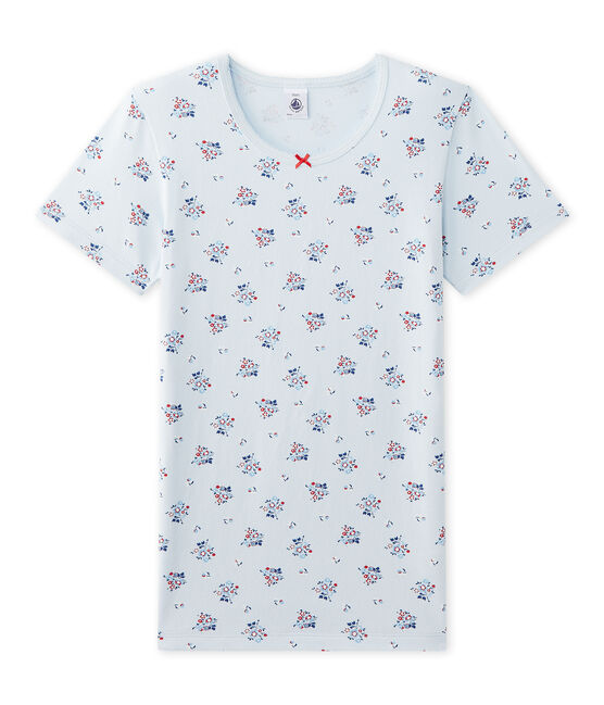 T-shirt fille imprimé en jersey stretch bleu FRAICHEUR/blanc MULTICO