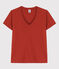 Tee-shirt LE DROIT col V en coton Femme rouge HARISSA
