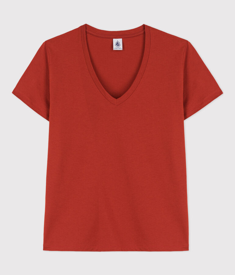 Tee-shirt LE DROIT col V en coton Femme rouge