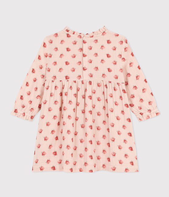 Robe manches longues en gaze de coton bébé rose SALINE/blanc MULTICO