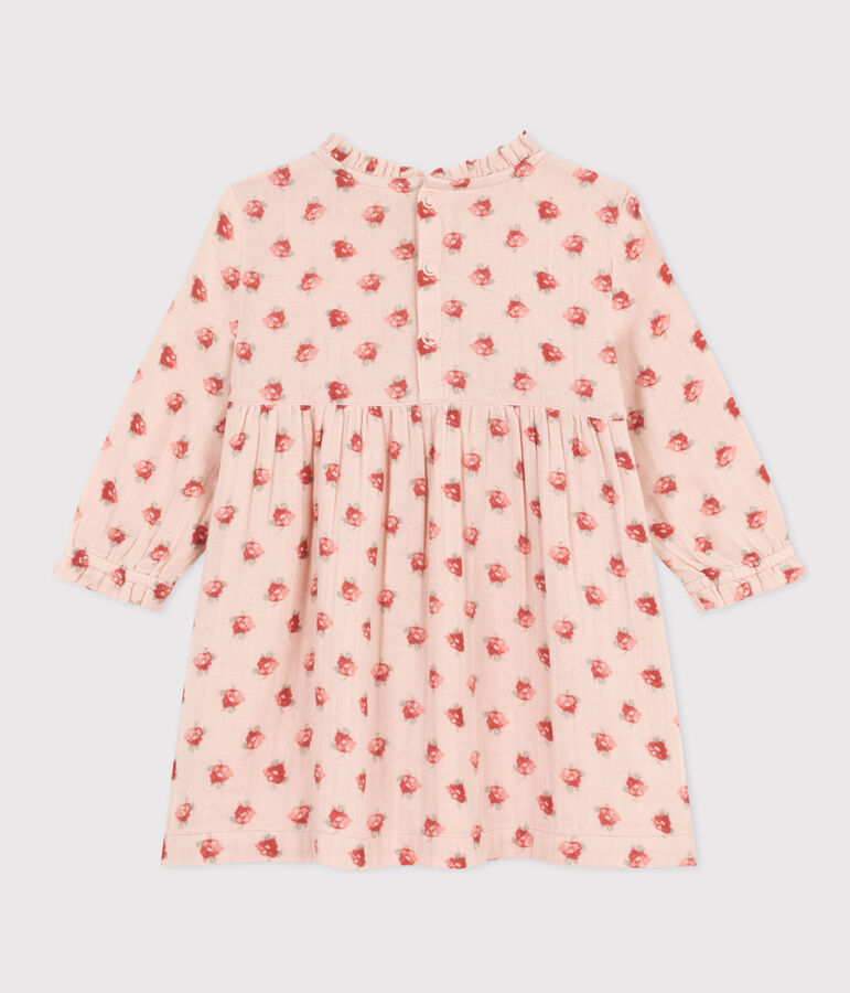 Robe manches longues en gaze de coton b&eacute;b&eacute; rose/multicouleur