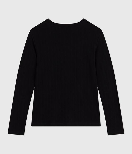 Tee-shirt femme l'iconique en coton ajouré manches longues noir BLACK