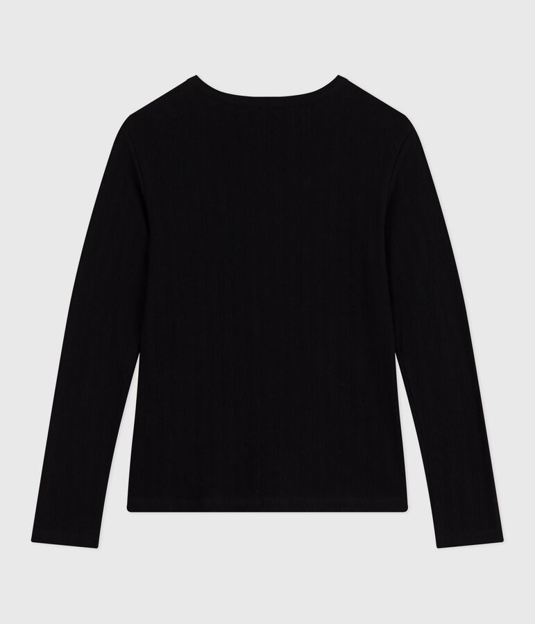 Tee-shirt femme l'iconique en coton ajour&eacute; manches longues noir BLACK