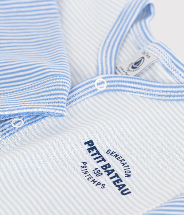 Dors-bien sans pieds milleraies en coton bleu/blanc