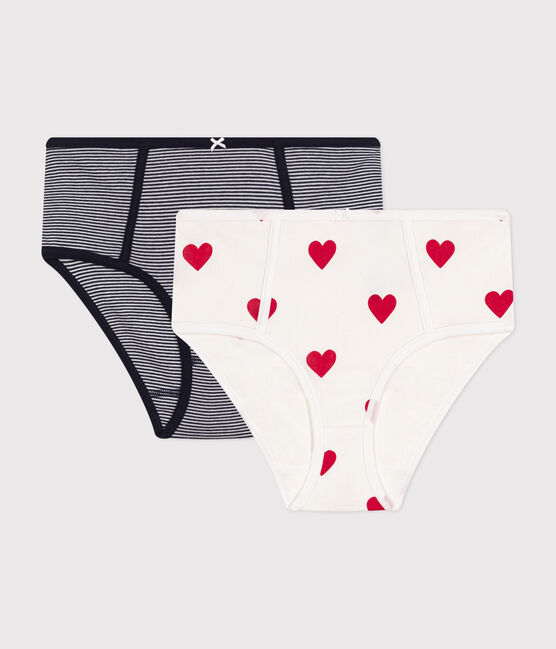 Lot de 2 culottes taille haute cœur et rayure en coton femme Variante 1 PACK