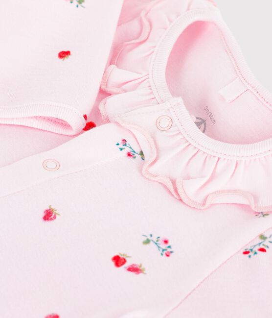 Pyjama bébé en coton à col fleuri rose BARELY/ MULTICO
