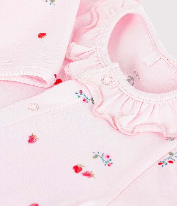 Pyjama b&eacute;b&eacute; en coton &agrave; col fleuri rose/multicouleur