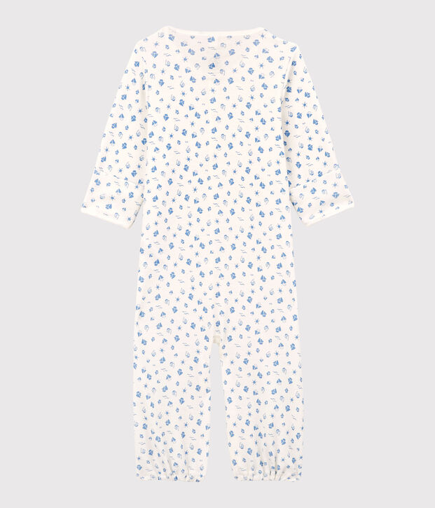 Combisac cerises b&eacute;b&eacute; en coton biologique blanc/bleu