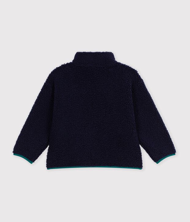 Veste enfant en sherpa unie colorblock bleu marine