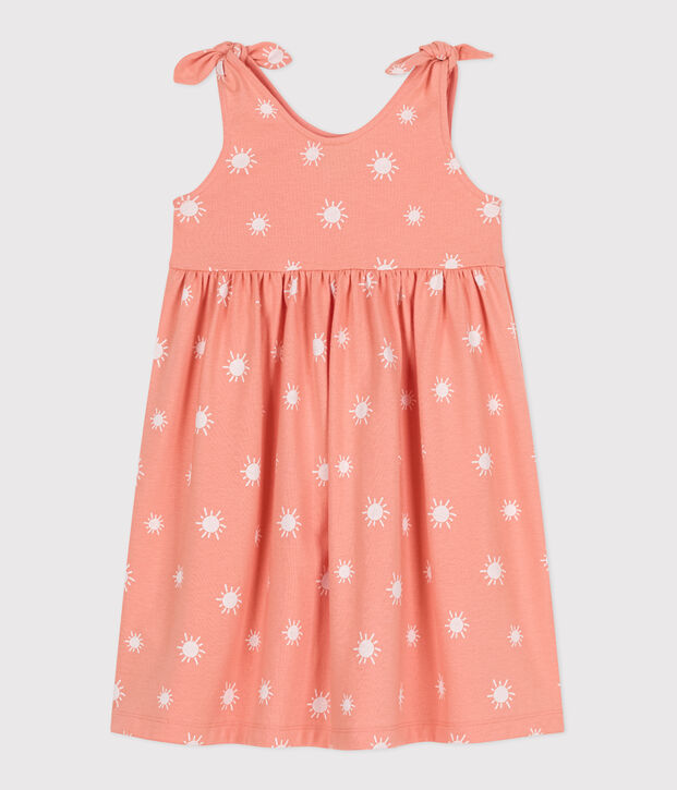 Robe sans manches enfant en coton imprim&eacute; orange/blanc