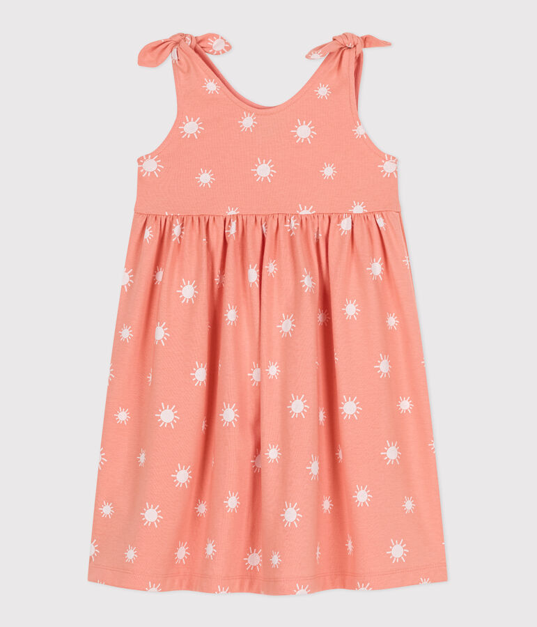 Robe sans manches enfant en coton imprim&eacute; orange ABRICOT/ MARSHMALLOW