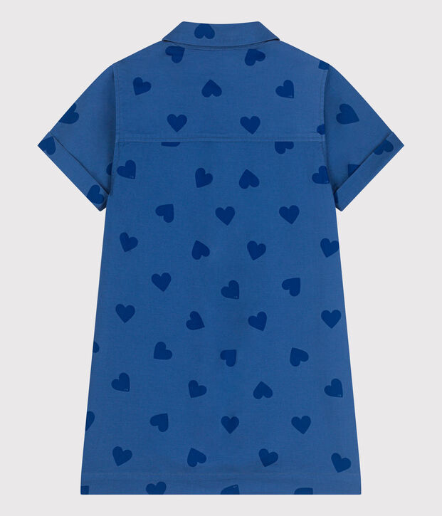 Robe enfant  manches courtes en coton c&oelig;urs bleu/bleu