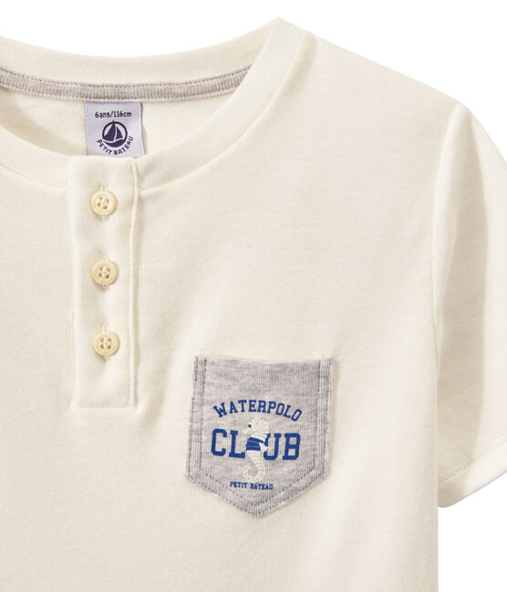 T-shirt garçon à col tunisien blanc MARSHMALLOW
