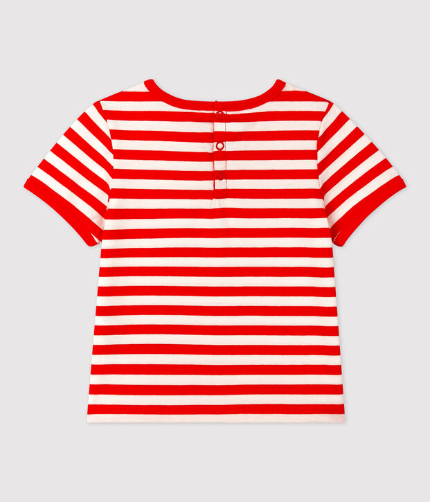 Tee-shirt manches courtes ray&eacute; en jersey b&eacute;b&eacute; rouge/blanc