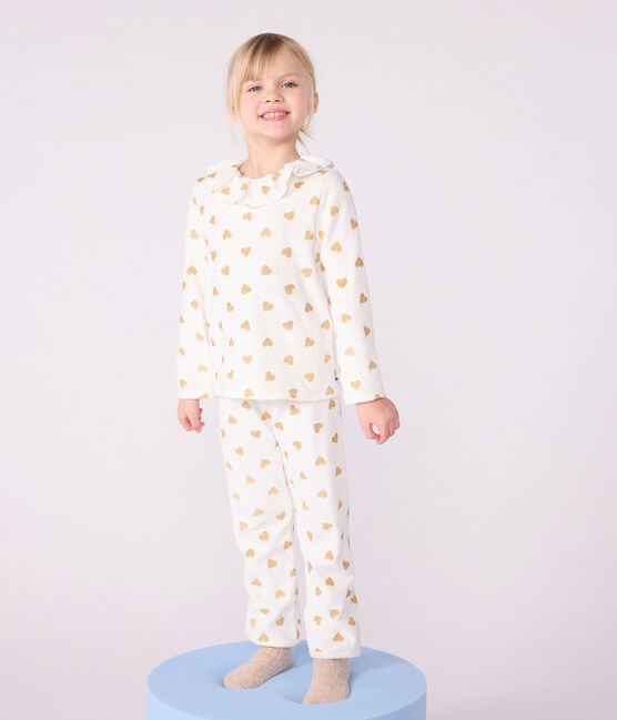 Pyjama enfant en velours imprimé cœurs dorés MILK/ DORE