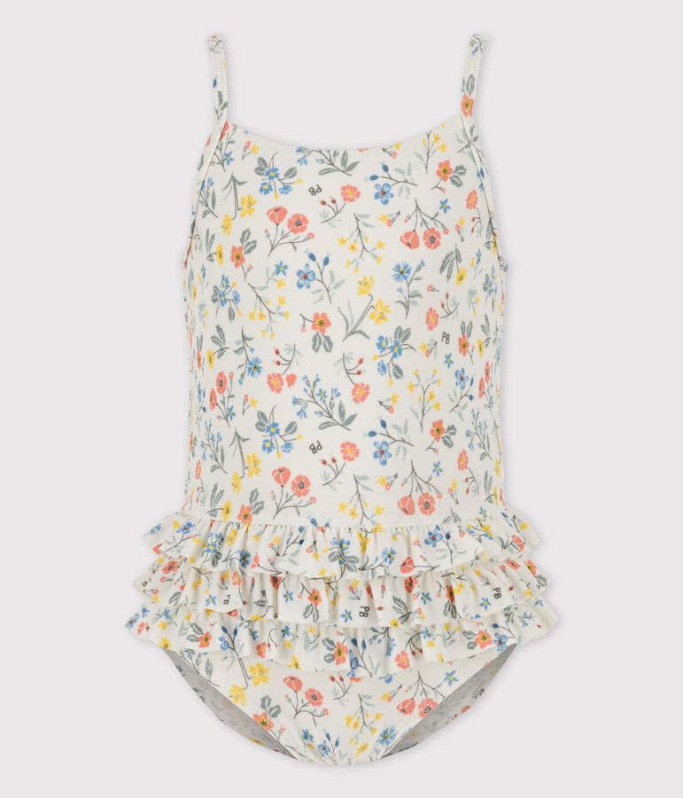 Maillot de bain 1 pi&egrave;ce en mati&egrave;re recycl&eacute;e b&eacute;b&eacute; blanc MARSHMALLOW/blanc MULTICO