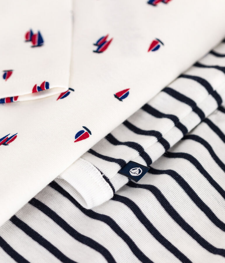 Ensemble 3 pi&egrave;ces en coton b&eacute;b&eacute; blanc MARSHMALLOW/bleu SMOKING