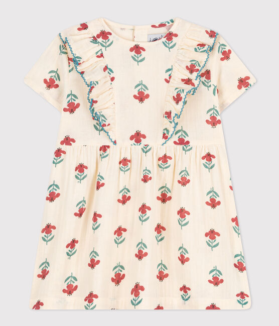 Robe manches courtes bébé  en gaze de coton imprimée blanc AVALANCHE/ MULTICO